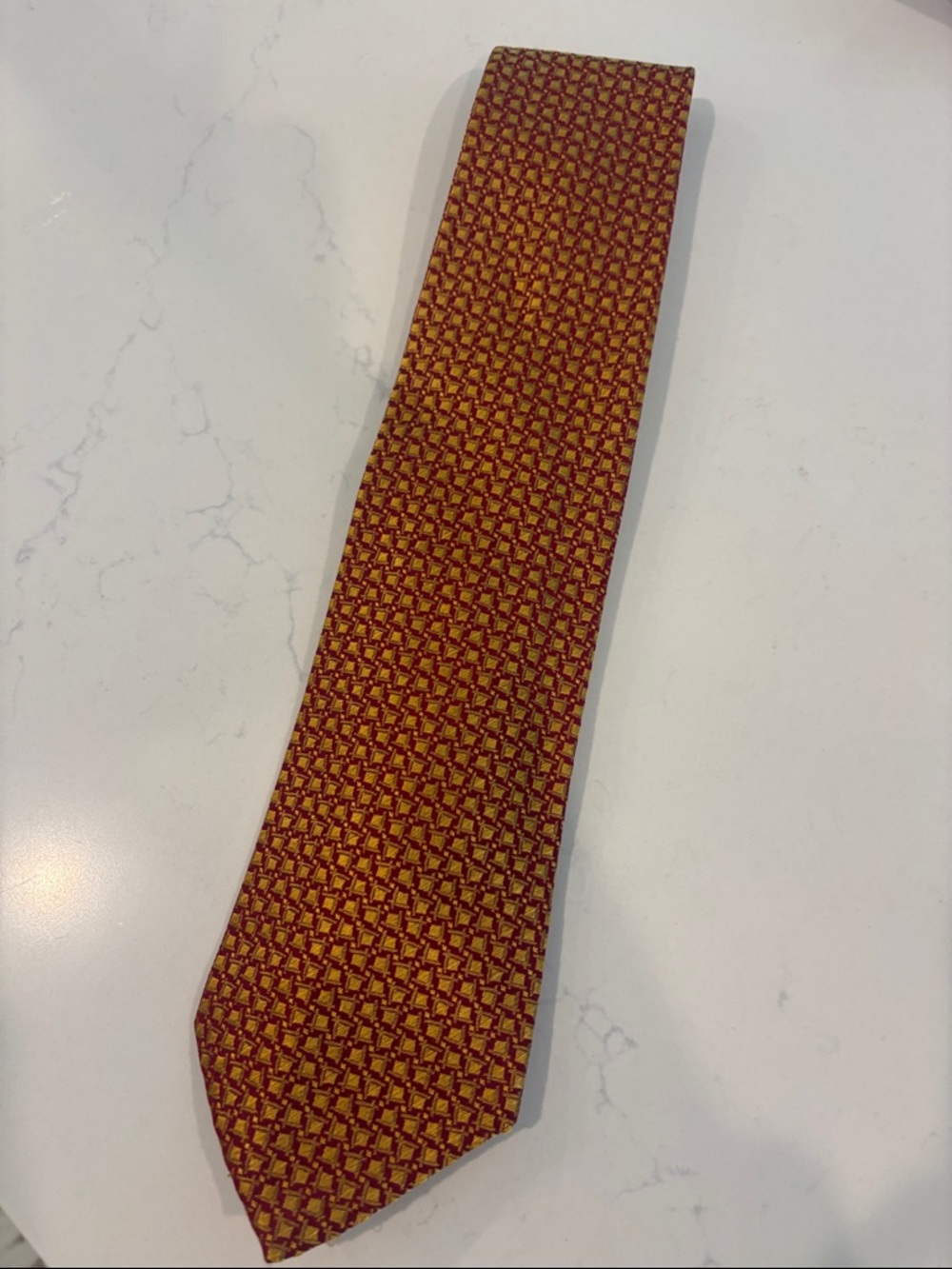 Charvet Red and Gold Geometric Silk Tie